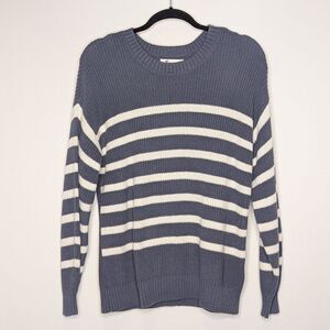 Hollister Striped Knit Pullover Gray White Cotton Crewneck